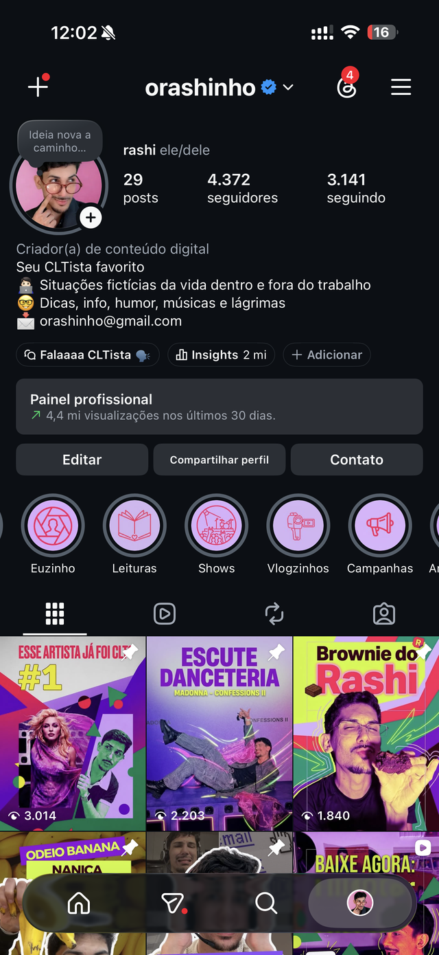 Print do perfil do Instagram do Rashi
